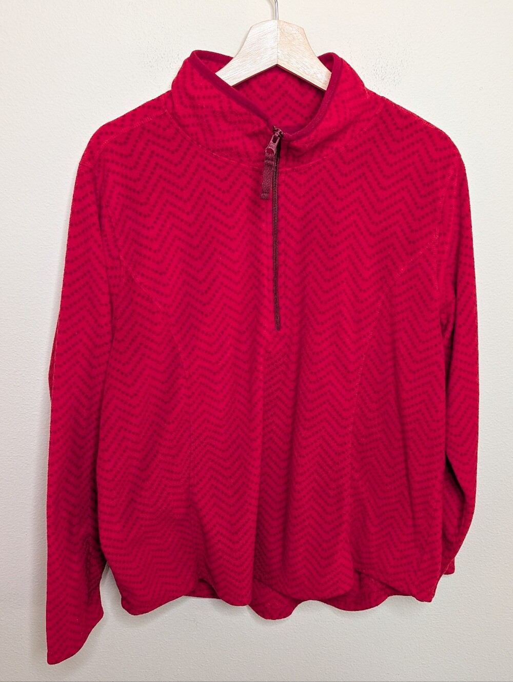 Red Chevron Print Quarter-Zip Fleece Pullover - Made for Life - XXL
